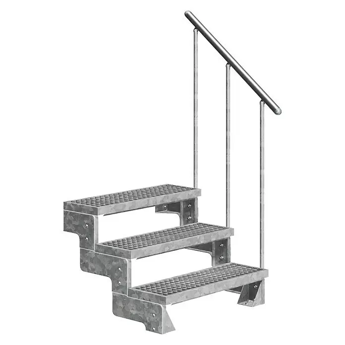 Dolle Außentreppe Gardentop - Gitterroststufen, Feuerverzinkte Geländerstäbe, Breite: 100 cm, Anzahl Stufen: 3 Stk., Geschosshöhe: 54 cm - 66 cm