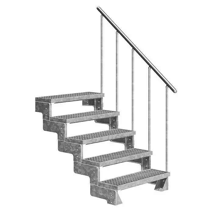 Dolle Außentreppe Gardentop - Gitterroststufen, Feuerverzinkte Geländerstäbe, Breite: 100 cm, Anzahl Stufen: 5 Stk., Geschosshöhe: 90 cm - 110 cm