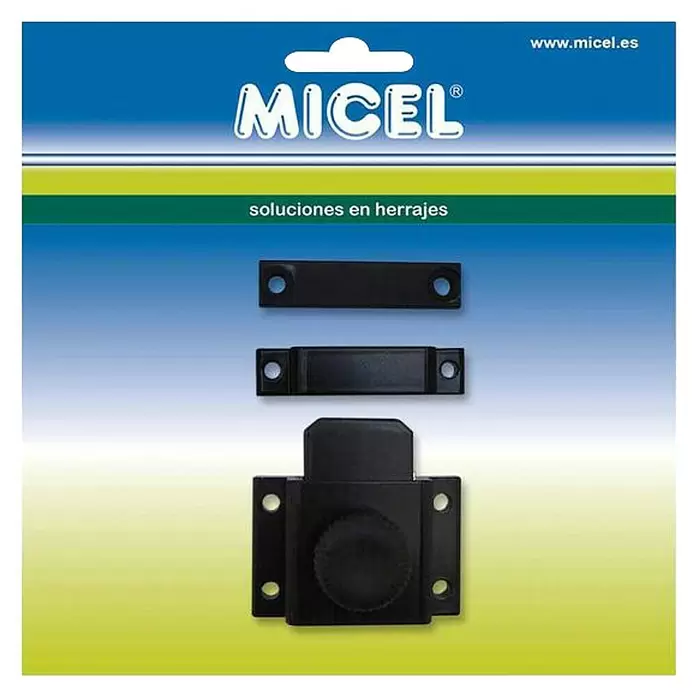 Micel Brimic Pestillo deslizante ruleta 6825 - L x An: 22 x 39,5 mm, Aluminio, Negro - Pestillo de puerta negro de plástico con pomo giratorio y dos cierres.