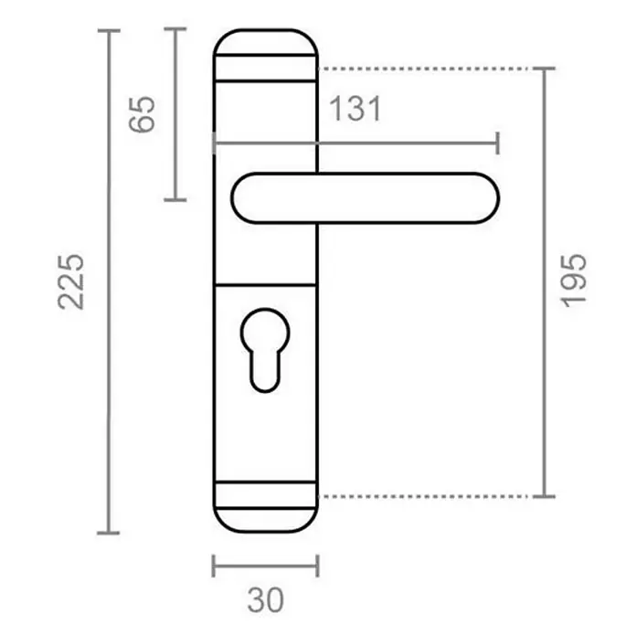Micel Brimic Conjunto de picaporte 6824 - Aluminio, Blanco - Dibujo técnico de un juego de manija de puerta con dimensiones detalladas para su instalación.