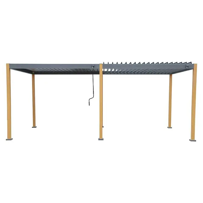 Sunfun Pérgola estándar Andros - An x Pr: 579 x 294 cm, Antracita/Marrón, Aluminio - Una pérgola moderna con lamas ajustables para la sombra y un diseño elegante. Los postes de madera añaden calidez y naturalidad.