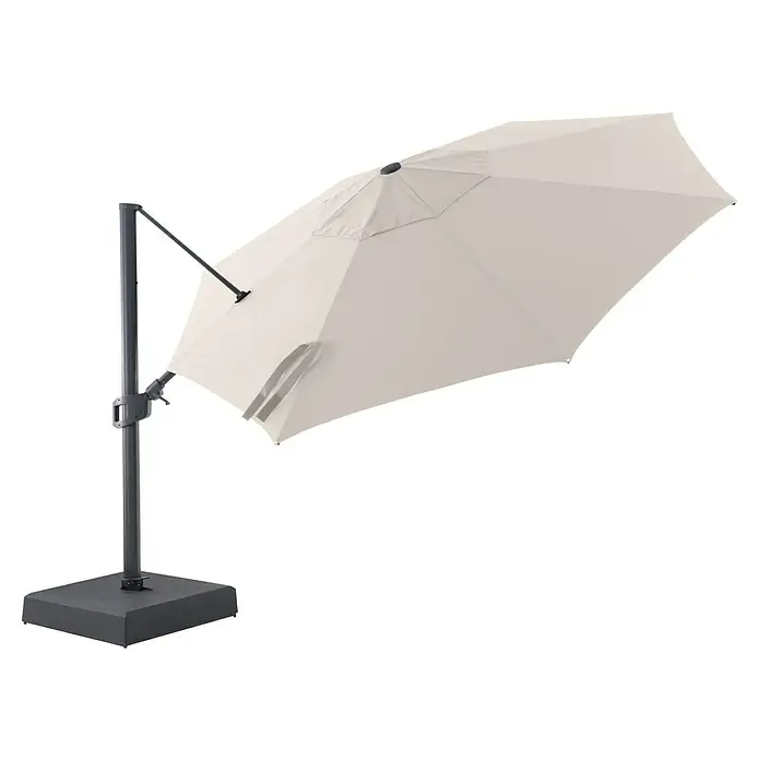 Sunfun Parasol de jardín Corfu - Crudo, Diámetro de cobertura: 400 cm - Sombrilla voladiza gris con toldo de color claro y base rectangular para uso en exteriores, perfecta para días soleados en el jardín.