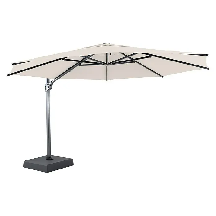 Sunfun Parasol de jardín Corfu - Crudo, Diámetro de cobertura: 400 cm - Sombrilla de patio independiente con toldo cuadrado beige y estructura negra, que proporciona sombra y protección contra el sol.