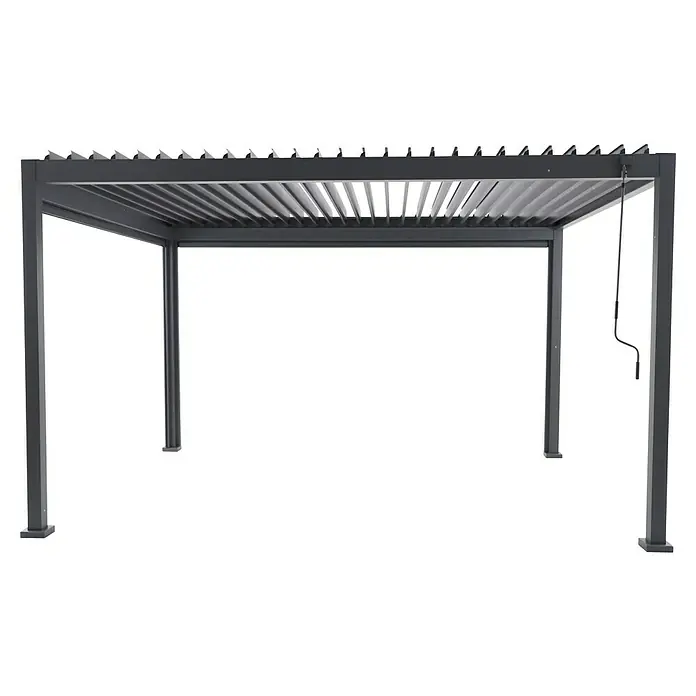 Sunfun Milos Pérgola estándar con laterales - L x An x Al: 294 x 386 x 235 cm, Aluminio, Antracita - Pérgola moderna con lamas ajustables para jardines o patios, ideal para sombra y relajación al aire libre.