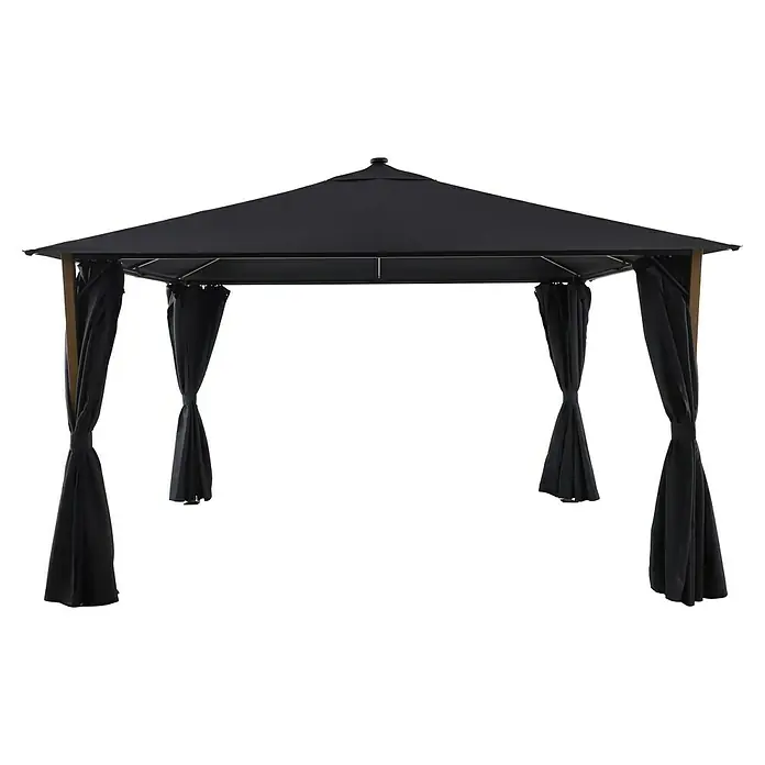 Sunfun Carpa con laterales Mauricio - An x Pr: 299 x 399 cm, Color del techo: Antracita - Elegante estructura de glorieta negra con cortinas, perfecta para espacios exteriores elegantes y protección adicional del sol y el viento ligero.