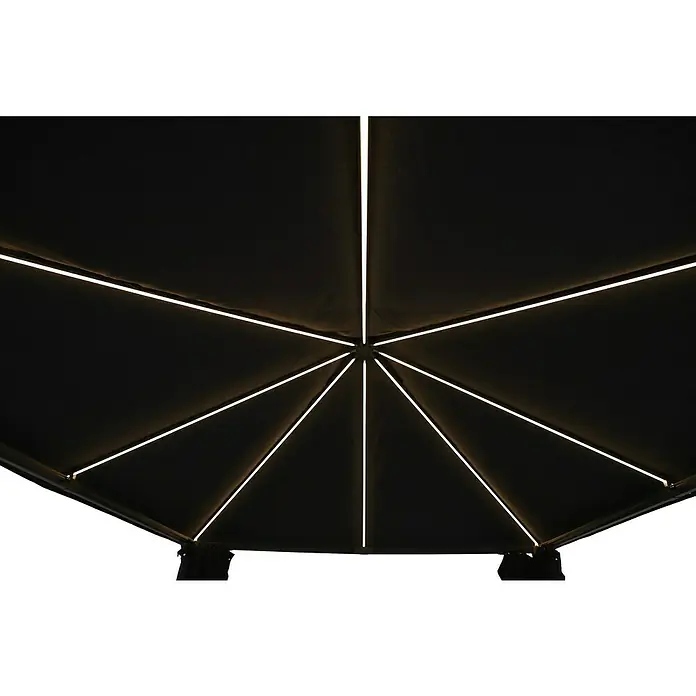 Sunfun Carpa con laterales Mauricio - An x Pr: 299 x 399 cm, Color del techo: Antracita - Vista interior de un gazebo con iluminación LED integrada, creando un ambiente moderno.
