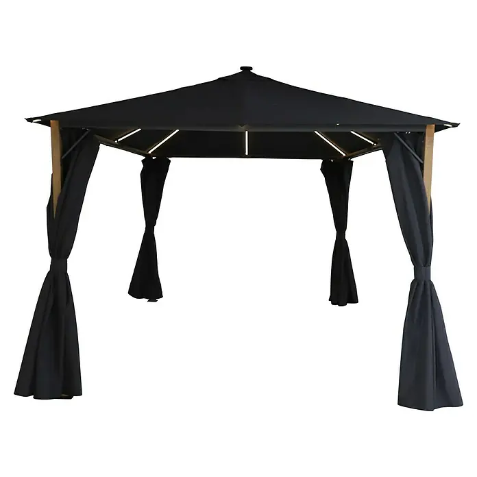 Sunfun Carpa con laterales Mauricio - An x Pr: 299 x 299 cm, Color del techo: Antracita - Elegante gazebo negro con cortinas para una relajación al aire libre con estilo. El gazebo proporciona protección e intimidad en el jardín.