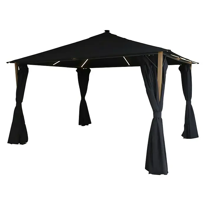 Sunfun Carpa con laterales Mauricio - An x Pr: 299 x 399 cm, Color del techo: Antracita - Gazebo negro con cortinas e iluminación, ideal para horas agradables al aire libre. Disfrute de relajantes noches de verano en su jardín.