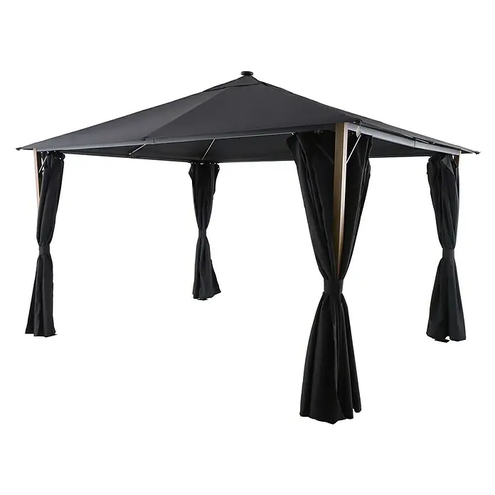 Sunfun Carpa con laterales Mauricio - An x Pr: 299 x 399 cm, Color del techo: Antracita - Gazebo negro con cortinas, ideal para jardín o patio. Ofrece sombra y privacidad para relajarse al aire libre.