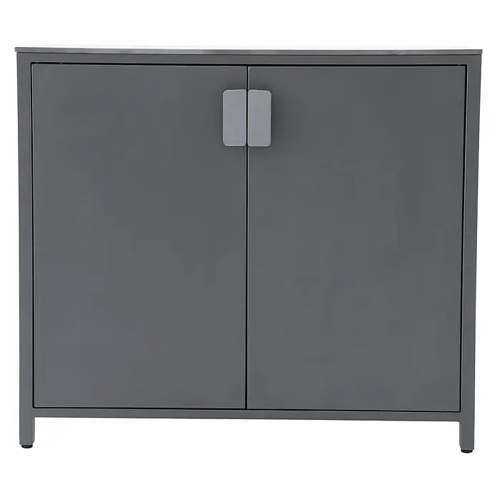 Sunfun Cocina exterior Kendra - Aluminio/Acero, Antracita - Armario gris con dos puertas y tiradores. Una pieza de almacenamiento elegante que combina funcionalidad con diseño moderno.