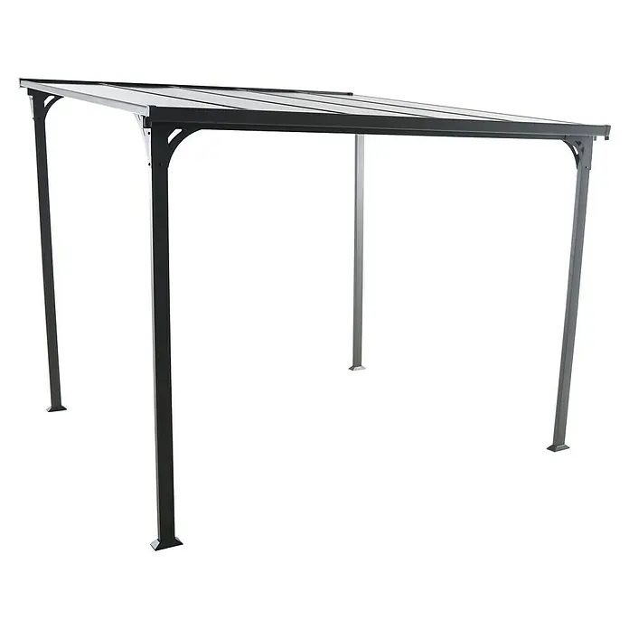 Sunfun Pérgola adosada Chipre - An x Pr: 300 x 300 cm, Antracita, Acero, Color del techo: Antracita - Imagen de un pabellón moderno con marco oscuro y techo claro, ideal para el jardín.