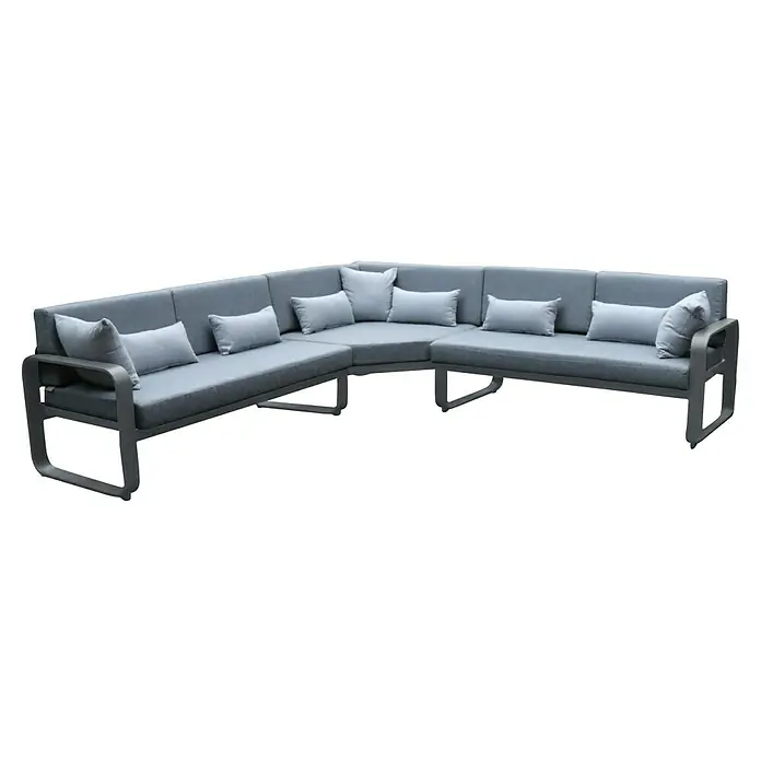 Conjunto de muebles Olivia - 8 pzs., Aluminio, Antracita - Elegante conjunto de salón gris para exterior con cojines cómodos, perfecto para horas de relax en el jardín o en el patio.