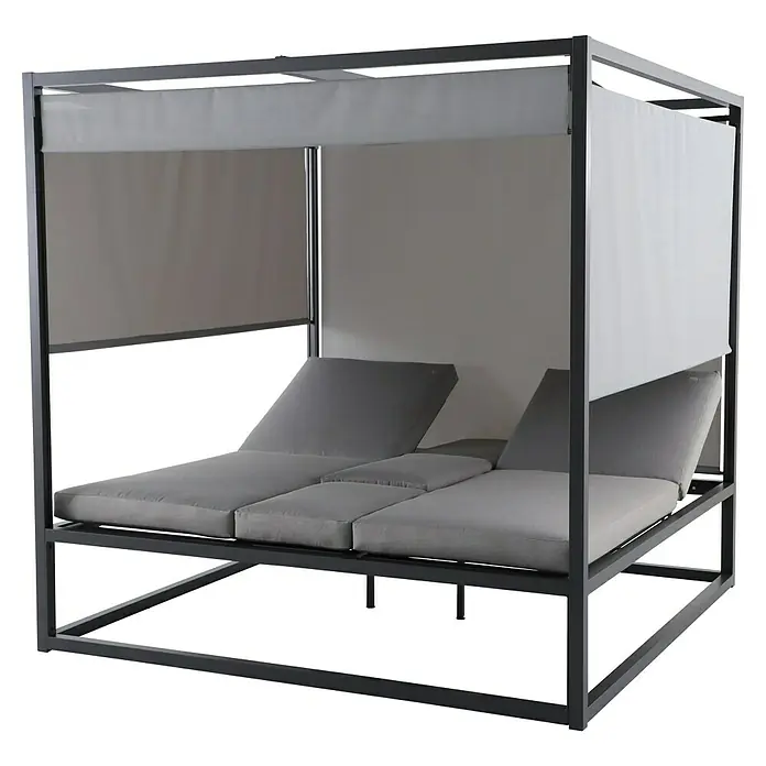 Tumbona de jardín Scarlet - 200 x 200 x 200 cm - Elegante tumbona doble de exterior gris con sombrilla. El mueble perfecto para horas de relax en el jardín o en la terraza.