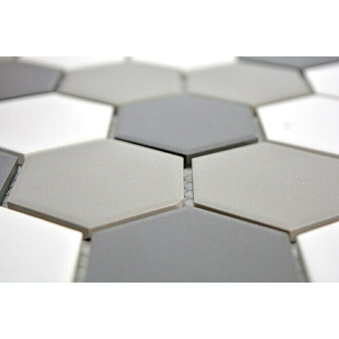 Mozaïektegel Hexagon Mix CU HX150 (32,5 x 28,1 cm, Wit/Zwart/Grijs, Mat)
