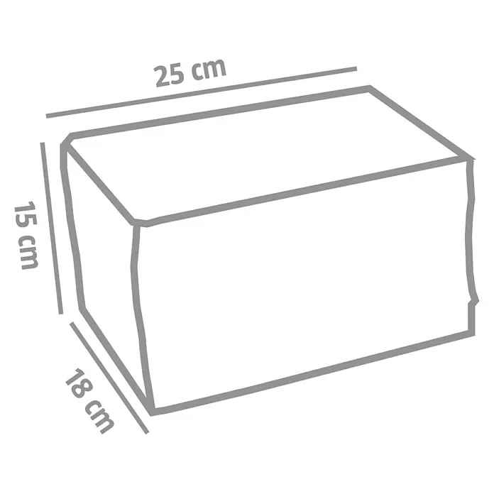 EHL Mauerstein Anzio Light - 25 x 18 x 15 cm, Grau/Anthrazit, Beton - Graue Umrisse einer rechteckigen Box mit den Maßen 25x15x18 cm.