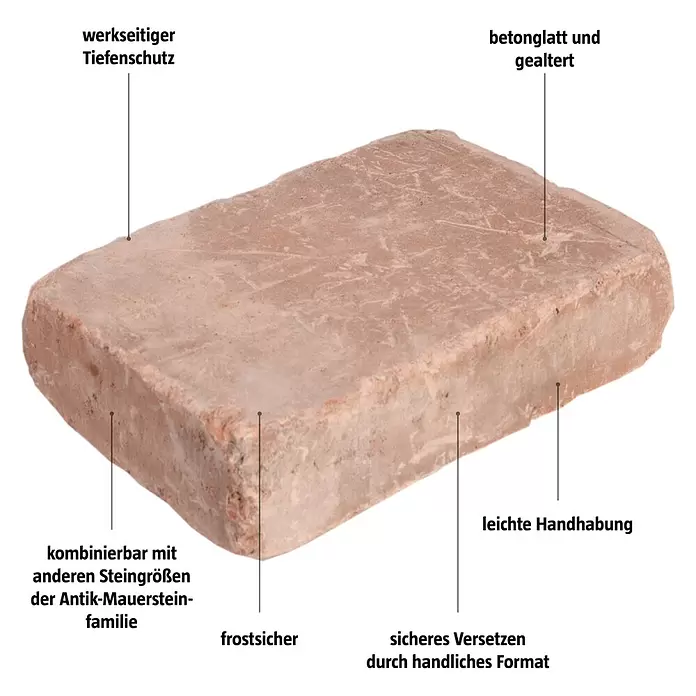 Pflasterstein Times - Sandstein, 20 x 30 x 7 cm, Rechteckig - Rötlich-brauner, gealterter, frostsicherer Pflasterstein mit Tiefenschutz, handlich und kombinierbar mit Antik-Mauersteinen.