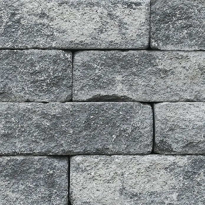 EHL Mauerstein Anzio Light - 25 x 18 x 15 cm, Grau/Anthrazit, Beton - Nahaufnahme von robusten grauen Pflastersteinen, die eine solide und strukturierte Oberfläche für Bau- und Landschaftsprojekte bilden.
