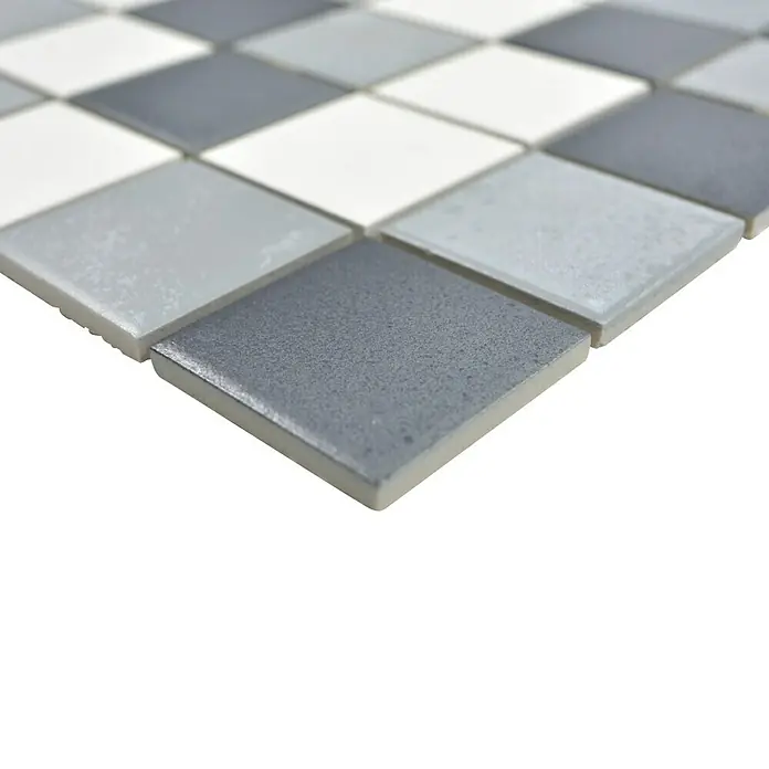 Mosaikfliese Quadrat Mix CD 216 - 30,6 x 30,6 cm, Grau/Schwarz, Matt - Quadratische Mosaikfliesen in Grau- und Weißtönen für stilvolle Oberflächengestaltung im Innenbereich. Robust und vielseitig einsetzbar.