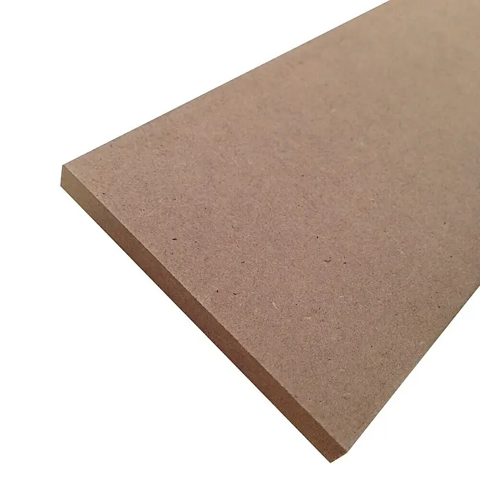 Rufete Tapeta sin tratar - Natural, 255 cm x 90 mm x 10 mm, 1 ud. - Tablero MDF: Primer plano de un tablero MDF sin pintar, destacando su superficie lisa y textura uniforme. Perfecto para diversos proyectos de manualidades.