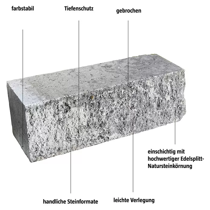 EHL Mauerstein Anzio Light - 50 x 18 x 15 cm, Grau/Anthrazit, Beton - Grauer, farbstabiler Betonpflasterstein mit strukturierter Oberseite, gebrochenen Seiten und Natursteinkörnung, zur einfachen Verlegung.