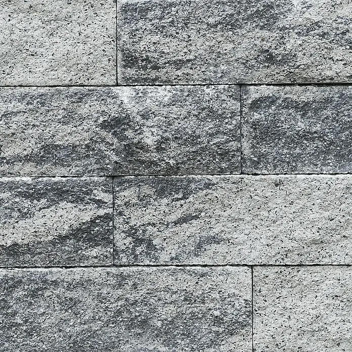 EHL Mauerstein Anzio Light - 50 x 18 x 15 cm, Grau/Anthrazit, Beton - Nahaufnahme einer Wand aus grauen Ziegelsteinen mit rauer Textur, ideal für rustikale oder moderne Bauprojekte.