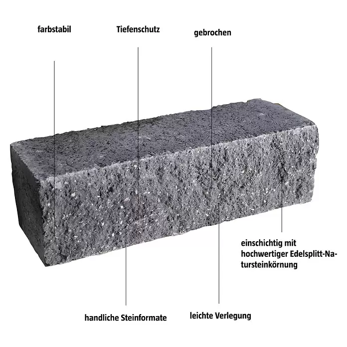 EHL Mauerstein Anzio Light - 50 x 18 x 15 cm, Anthrazit, Beton - Grauer Natursteinpflasterstein mit gebrochenen Kanten und hochwertiger Edelsplittkörnung, farbstabil und leicht verlegbar.