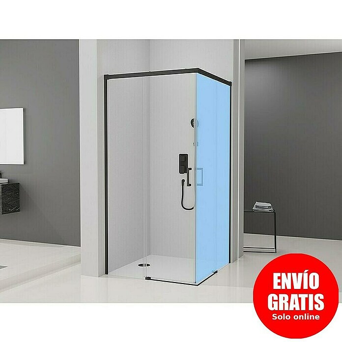 Camargue Mampara de ducha esquinera Aqua angular 1 lado (100 x 195 cm, Negro, Espesor de vidrio: 6 mm) | BAUHAUS