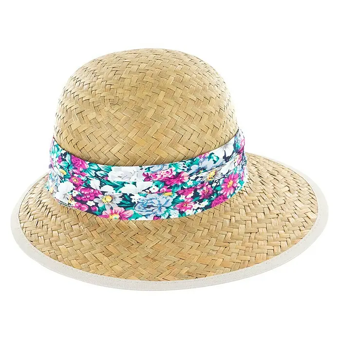 Sonnenhut Nathalie - Beige, Geeignet für: Damen - Strohhut mit Blumenband. Der leichte und atmungsaktive Hut ist perfekt für sonnige Tage im Freien und bietet Schatten und Stil.