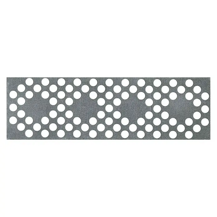 Placa de yeso para peldaño - 62 x 200 x 2,4 cm, Gris - Individual gris con un patrón perforado de círculos blancos, que ofrece un diseño elegante y moderno para la mesa.