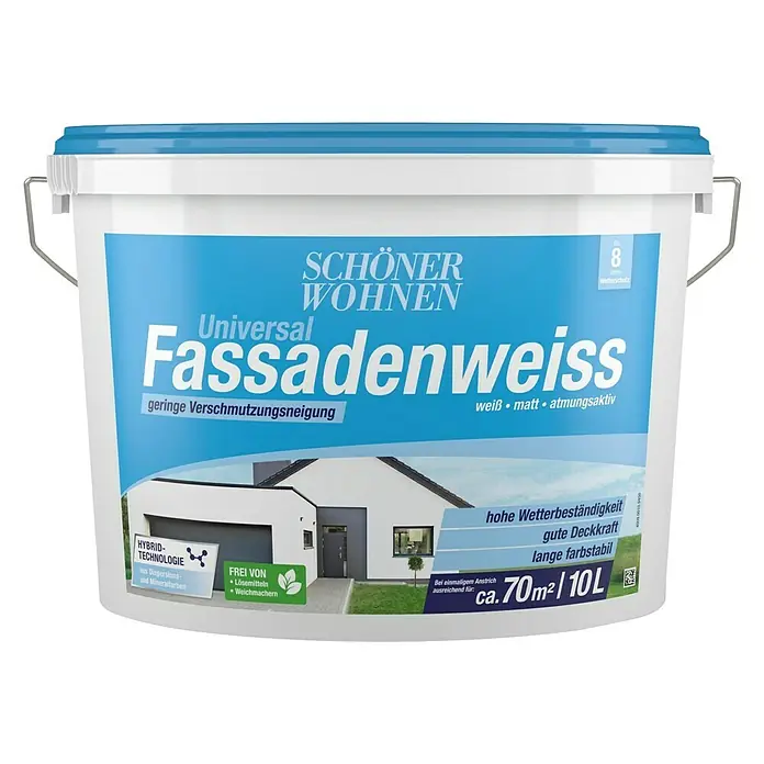 SCHÖNER WOHNEN-Farbe Dispersionsfassadenfarbe Universal Fassadenweiß - Weiß, 10 l - Eimer Universal Fassadenweiss von Schöner Wohnen, Fassadenfarbe für den Außenbereich, weiß, matt, atmungsaktiv und witterungsbeständig.
