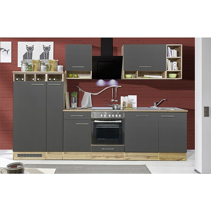 Respekta Küchenzeile BEKB310EGC (Breite: 310 cm, Mit Elektrogeräten, Grau)