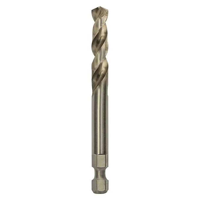 Bosch Zentrierbohrer HSS-CO - Durchmesser: 7,15 mm, Passend für: Bosch Power-Change-Schnellwechselsystem - Nahaufnahme eines Spiralbohrers mit Sechskantschaft, ideal für präzise Bohrungen in verschiedenen Materialien.