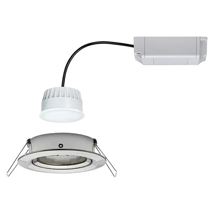 Paulmann Downlight empotrable LED redondo Nova Plus Tunable White - 6 W, Ø x Al: 8,4 x 4,5 cm, Hierro cepillado, Blanco neutro - Foco LED empotrable plateado con módulo LED blanco y fuente de alimentación separados.