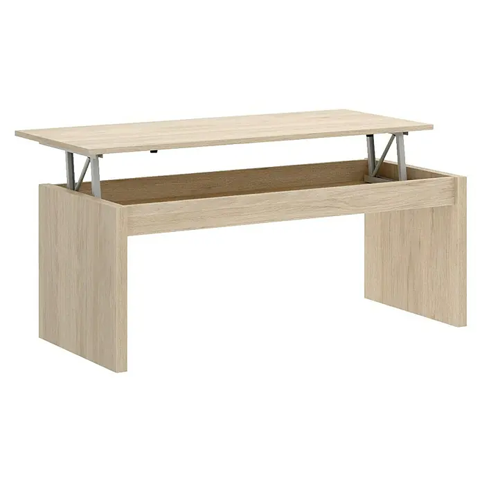Dekit Mesa auxiliar de jardín Side - L x An x Al: 50 x 100 x 43 cm, Natural - Mesa de centro ajustable de madera clara con diseño moderno y función elevable para mayor confort en la sala de estar.