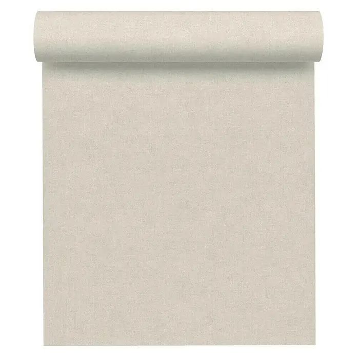 A.S. Création Paradise Garden Vliestapete - Beige/Braun, Uni, 10,05 x 0,53 m - Eine Rolle beiger Leinentapete auf einem schwarzen Hintergrund, perfekt für ein elegantes Raumdesign. Die Tapete verleiht jedem Raum Wärme und Textur.