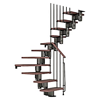 Fontanot Arké Escalera principal Kompact U89 (Ancho: 89 cm, Negro, 1/2 enrollado, Color peldaños: Haya oscura, Altura de planta: 191 cm - 303 cm)