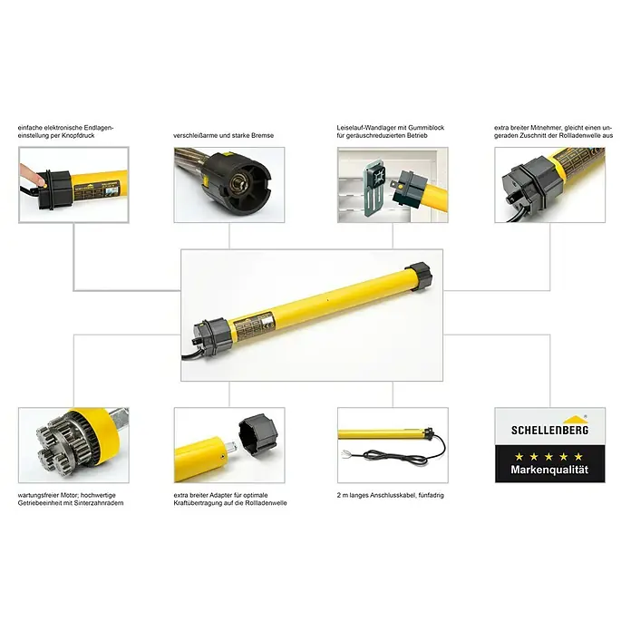 Schellenberg Motor tubular Maxi Plus - Superficie de persiana enrollable máx.: 4,2 m² para persianas de plástico, Longitud de instalación: 555 mm, Fuerza de tracción: 20 kg - Motor para persianas enrollables Schellenberg con accesorios para una fácil instalación y control. Marca de calidad para tu hogar.