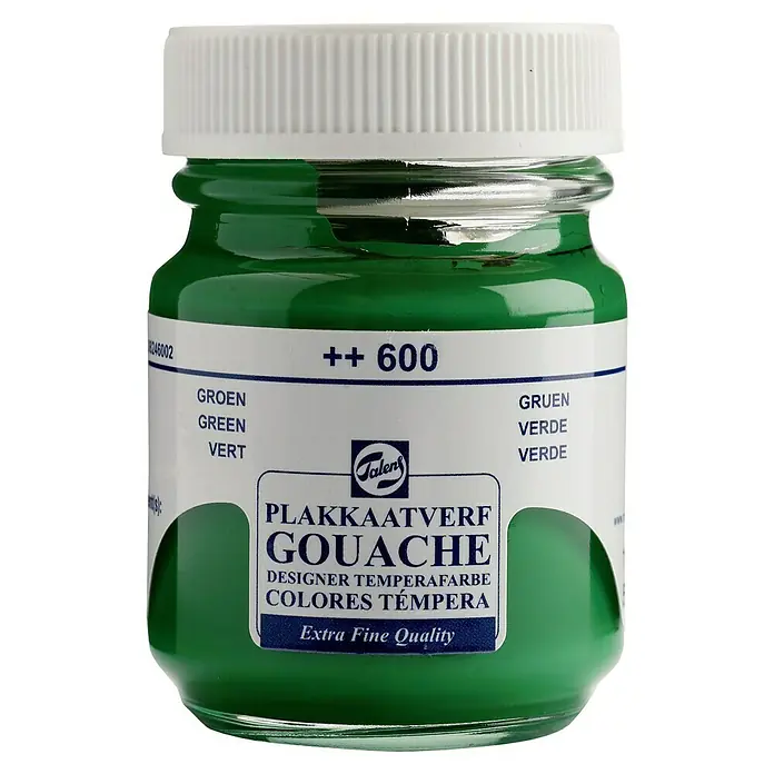 Talens Pintura gouache - Verde, 50 ml - Un tarro de Talens Plakkaatverf Gouache verde, una pintura témpera de alta calidad para artistas y diseñadores.