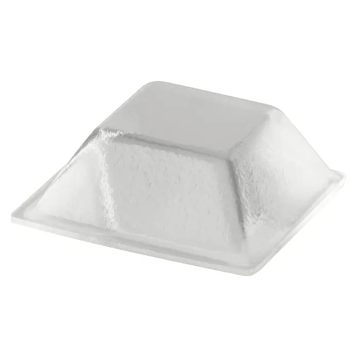 Türpuffer - B x H: 10 x 10 mm, Transparent, 2 Stk. - Nahaufnahme einer quadratischen Glasschale, die durchsichtig und leer ist. Sie steht auf einer weißen Oberfläche.