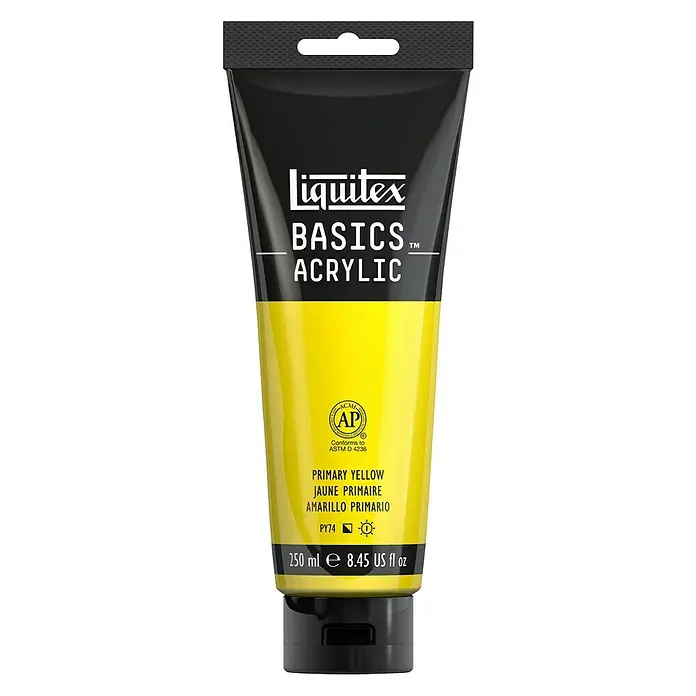 Liquitex Basics AcrylfarbePrimärgelb, 250 ml - Eine Tube Liquitex Basics Acrylfarbe in der Farbe Primärgelb.