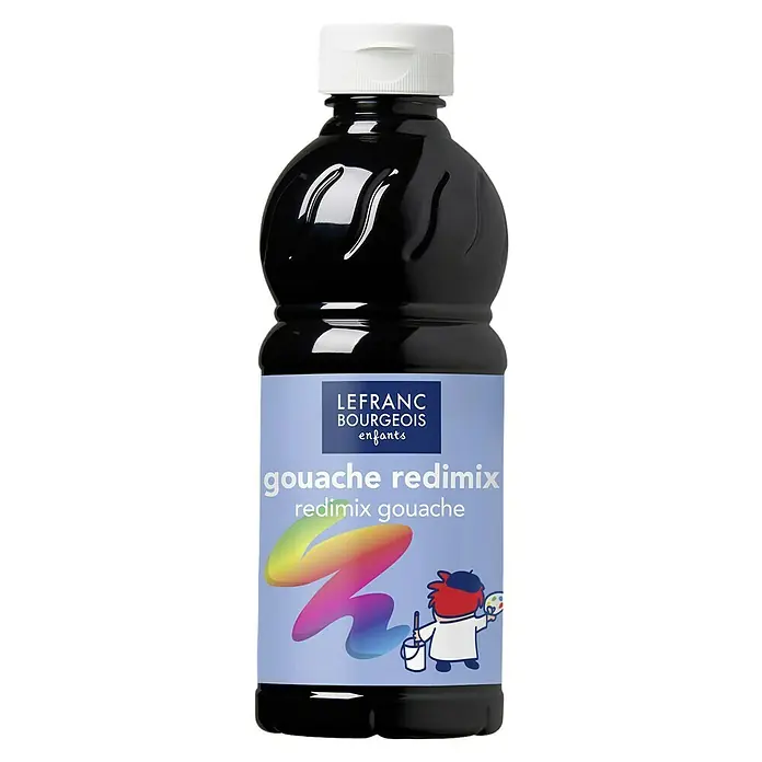 Lefranc & Bourgeois Gouachefarbe Redimix - Schwarz, 500 ml, Flasche - Eine Flasche Lefranc Bourgeois Redimix Gouache Farbe für Kinder, ideal für junge Künstler, die hochwertige, gebrauchsfertige Farbe suchen.