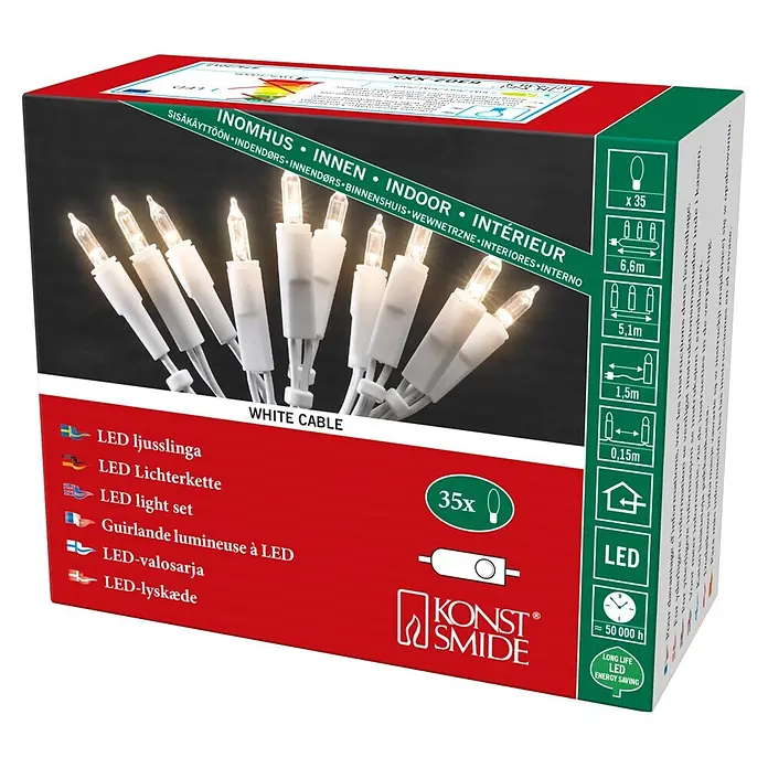 Konstsmide LED-Lichterkette - Innen, Lichtfarbe: Warmweiß, Anzahl Leuchtmittel: 35 Stk., Netzbetrieben, Weiß - Diagonale Ansicht