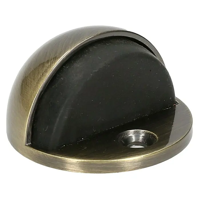 Türstopper halbrund - Durchmesser: 45 mm, Montageart: Schrauben, Gold - Nahaufnahme eines halbrunden Türstoppers aus Metall und Gummi mit einem Loch für die Schraube.
