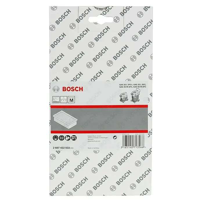 Bosch FlachfaltenfilterZellulose - Produktabbildung eines Bosch Filters passend für GAS 35 L SFC+, GAS 35 L AFC, GAS 35 M AFC, GAS 55 M AFC Staubsauger.