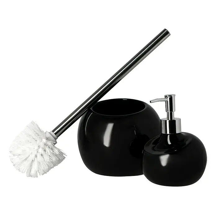Venus WC-Bürstengarnitur Bowl - Keramik, Grau - Schwarzes Badezimmer-Set mit Toilettenbürste, Halter und Seifenspender. Elegantes Design für ein stilvolles Badezimmer, praktisch und dekorativ.