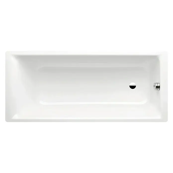 Kaldewei Badewanne Puro Star 696 - 190 x 90 cm, Stahl-Email, Alpinweiß - Draufsicht auf eine rechteckige, weiße Badewanne mit Ablauf und Armatur. Die perfekte Ergänzung für jedes Badezimmer!