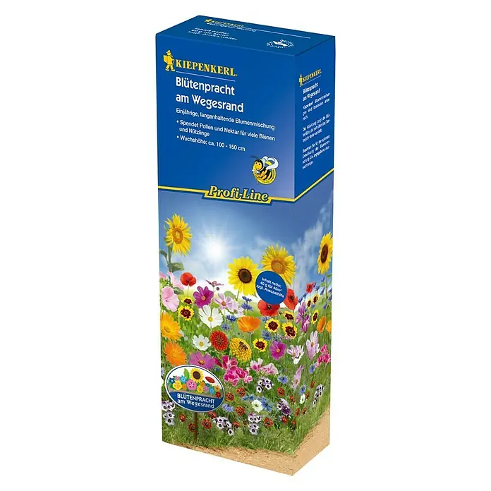 Kiepenkerl Profi-Line Wildblumensamen Blütenpracht am Wegesrand - 40 m² - Produktverpackung Kiepenkerl Blütenpracht am Wegesrand, eine einjährige Blumenmischung für Bienen und Nützlinge.