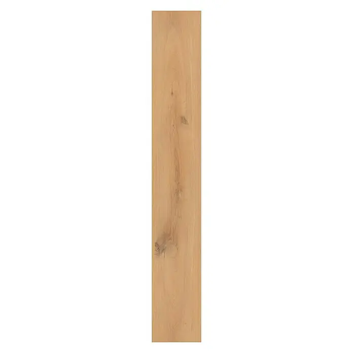 LOGOCLIC Laminatmuster Aquaprotect Sunset Oak - 290 x 200 x 8 mm, Landhausdiele - Nahaufnahme eines einzelnen, hellbraunen Laminatbodens mit Holzmaserung und einem Ast.