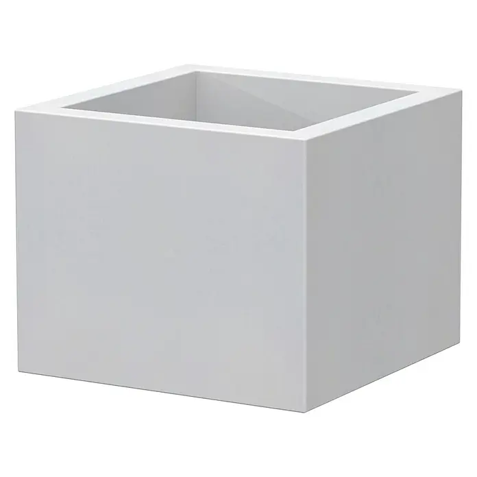 Collippo Ampliación chimenea para barbacoas de obra - L x An x Al: 31 x 31 x 25 cm, Hormigón, Gris - Una jardinera cuadrada blanca hecha de material duradero, ideal para uso interior y exterior, mostrando plantas con estilo.