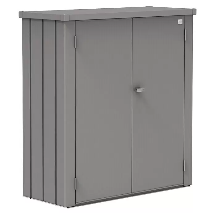Biohort Romeo Geräteschrank Romeo Gr. M - Außenmaß inkl. Dachüberstand (B x T): 132 x 57 cm, Stahl, Quarzgrau-Metallic - Diagonale Ansicht